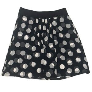 ANN TAYLOR Black Ivory Double Layer Polka Dot Silk Skirt Sz 10 Preppy Prep Party